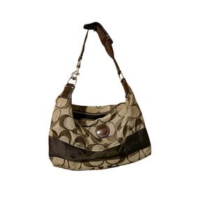 Coach Signature Stripe Hobo Shoulder Bag Canvas/leather